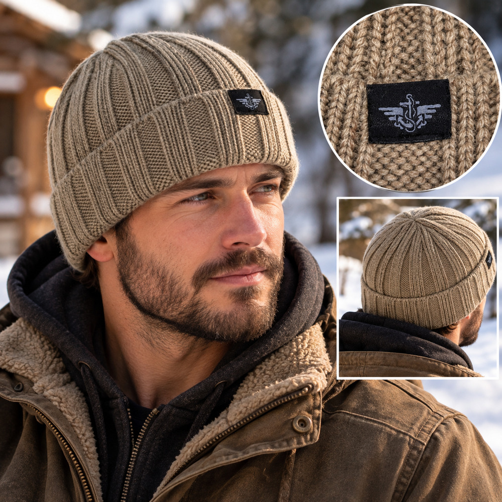 Dockers Men’s Lined Knit Beanie Hat Tan Brown Ribbed Winter Cap NWT $30
